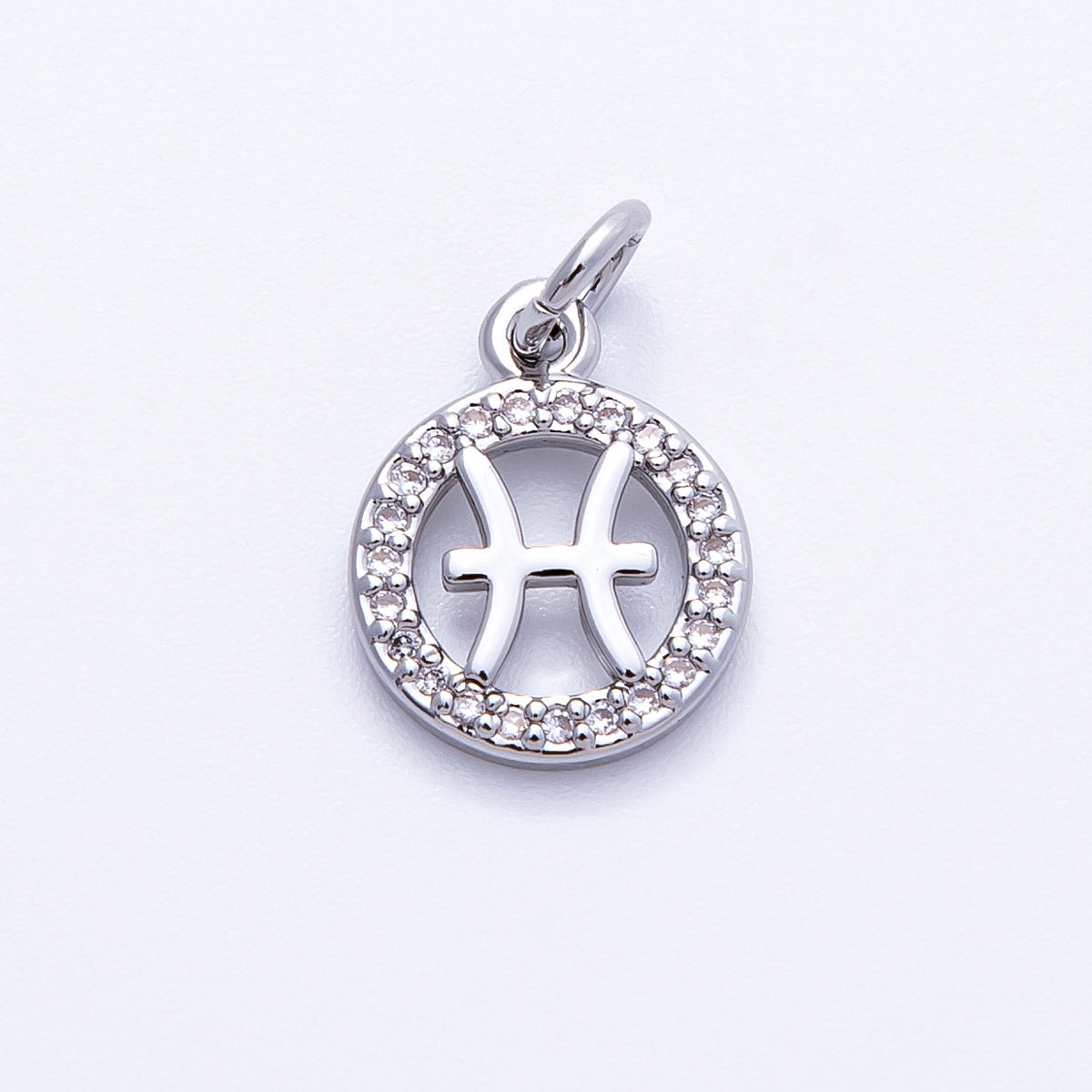 Silver 13.5mm Micro Paved CZ Personalized Zodiac Sign Charm | Charms-00235 ~ Charms-00246