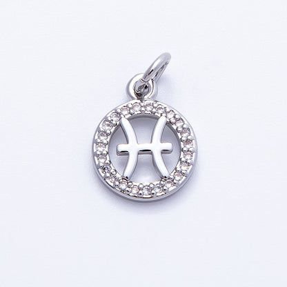 Silver 13.5mm Micro Paved CZ Personalized Zodiac Sign Charm | Charms-00235 ~ Charms-00246