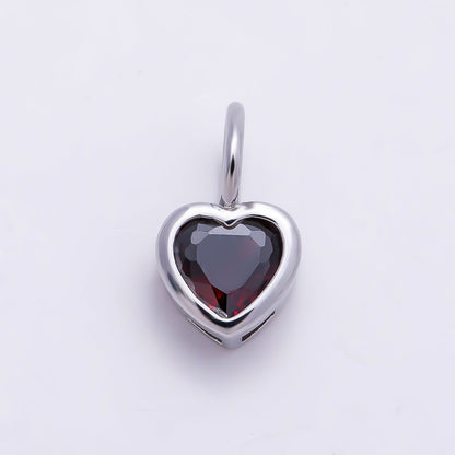 Silver 14mm Birthstone CZ Bezel Heart Collar Chain Pendant | Charms-01299 ~ Charms-01310