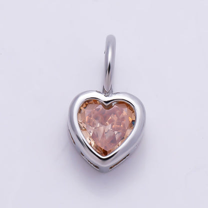 Silver 14mm Birthstone CZ Bezel Heart Collar Chain Pendant | Charms-01299 ~ Charms-01310