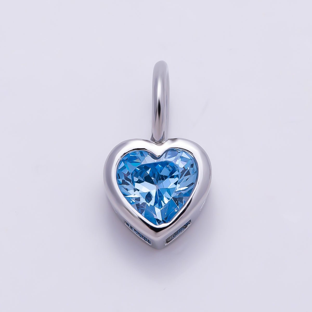 Silver 14mm Birthstone CZ Bezel Heart Collar Chain Pendant | Charms-01299 ~ Charms-01310