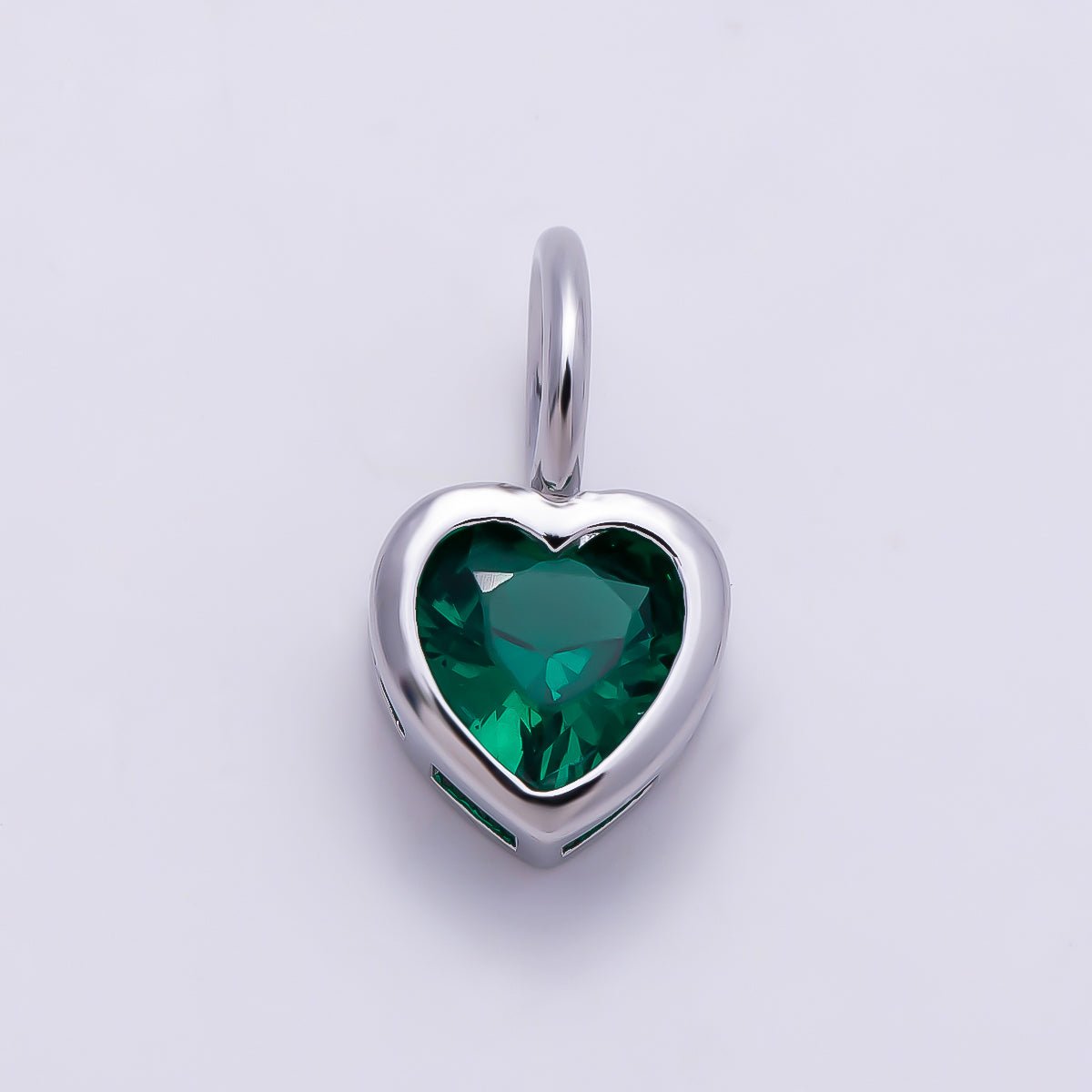 Silver 14mm Birthstone CZ Bezel Heart Collar Chain Pendant | Charms-01299 ~ Charms-01310