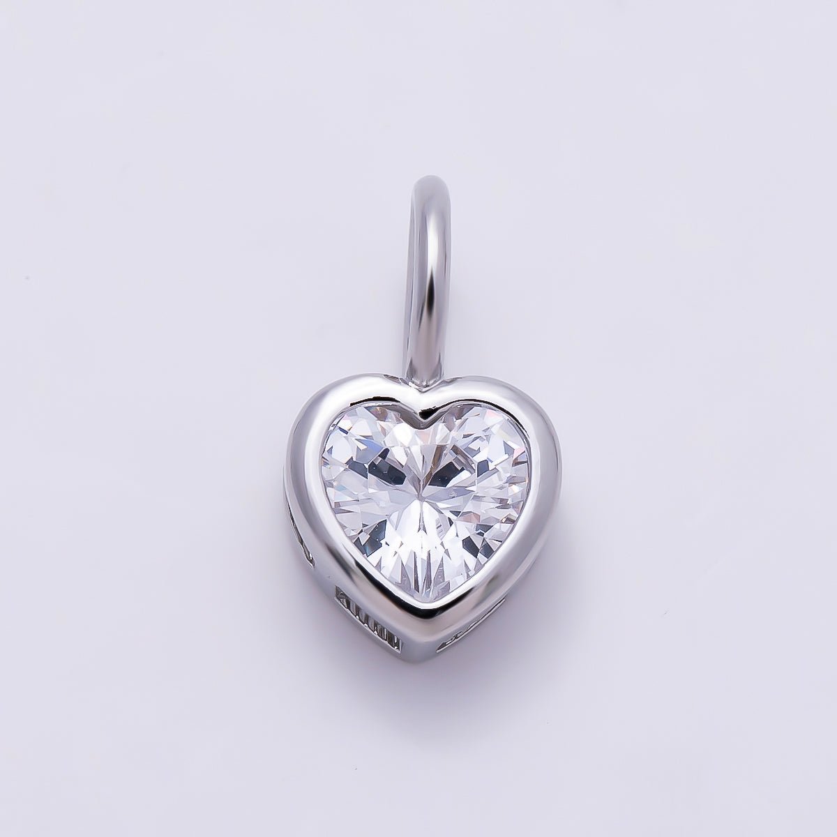 Silver 14mm Birthstone CZ Bezel Heart Collar Chain Pendant | Charms-01299 ~ Charms-01310