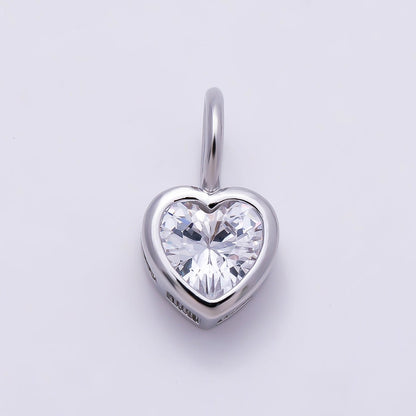 Silver 14mm Birthstone CZ Bezel Heart Collar Chain Pendant | Charms-01299 ~ Charms-01310