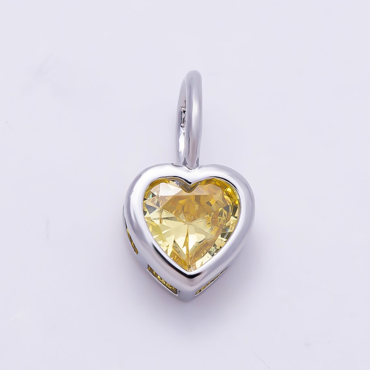 Silver 14mm Birthstone CZ Bezel Heart Collar Chain Pendant | Charms-01299 ~ Charms-01310