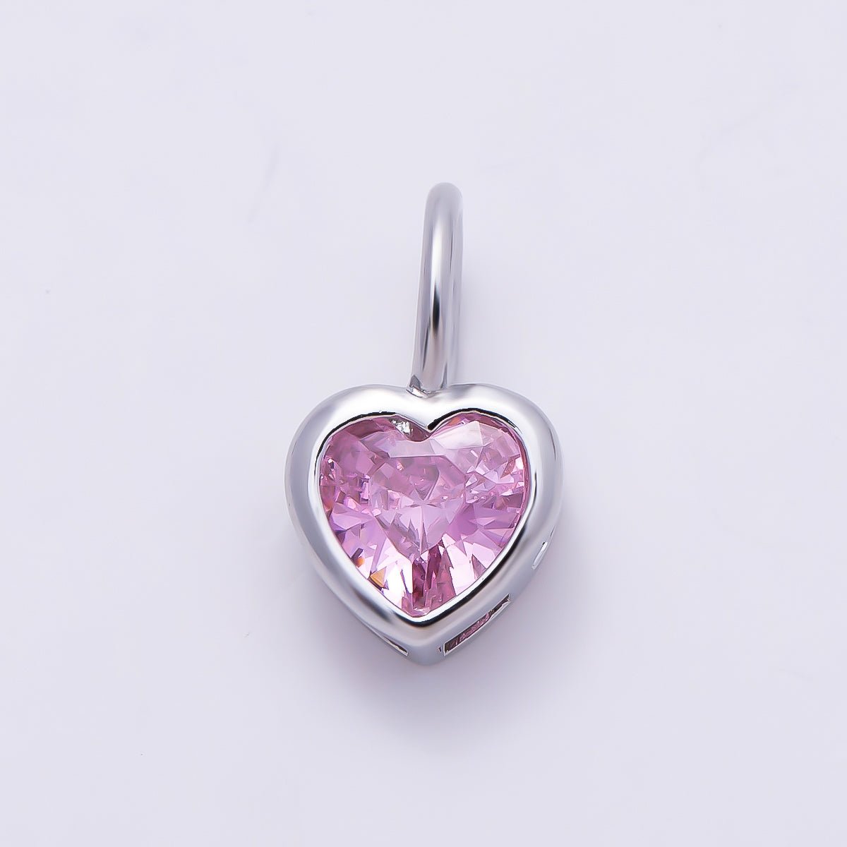 Silver 14mm Birthstone CZ Bezel Heart Collar Chain Pendant | Charms-01299 ~ Charms-01310