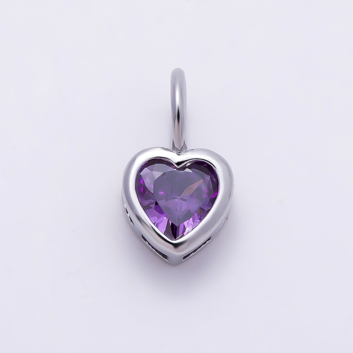 Silver 14mm Birthstone CZ Bezel Heart Collar Chain Pendant | Charms-01299 ~ Charms-01310