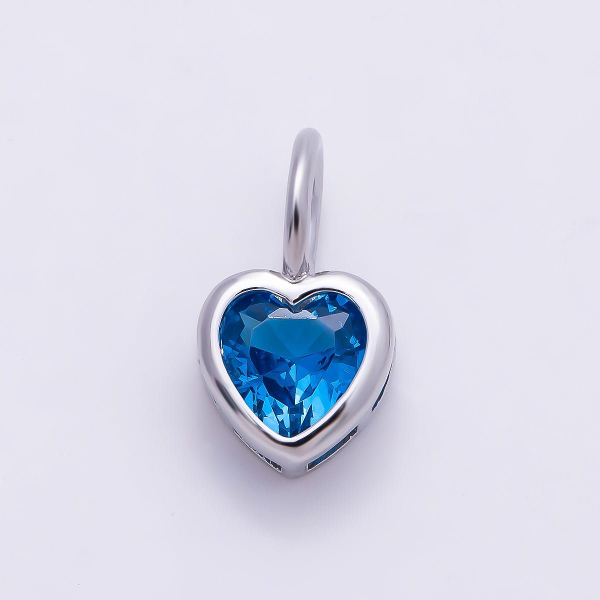 Silver 14mm Birthstone CZ Bezel Heart Collar Chain Pendant | Charms-01299 ~ Charms-01310