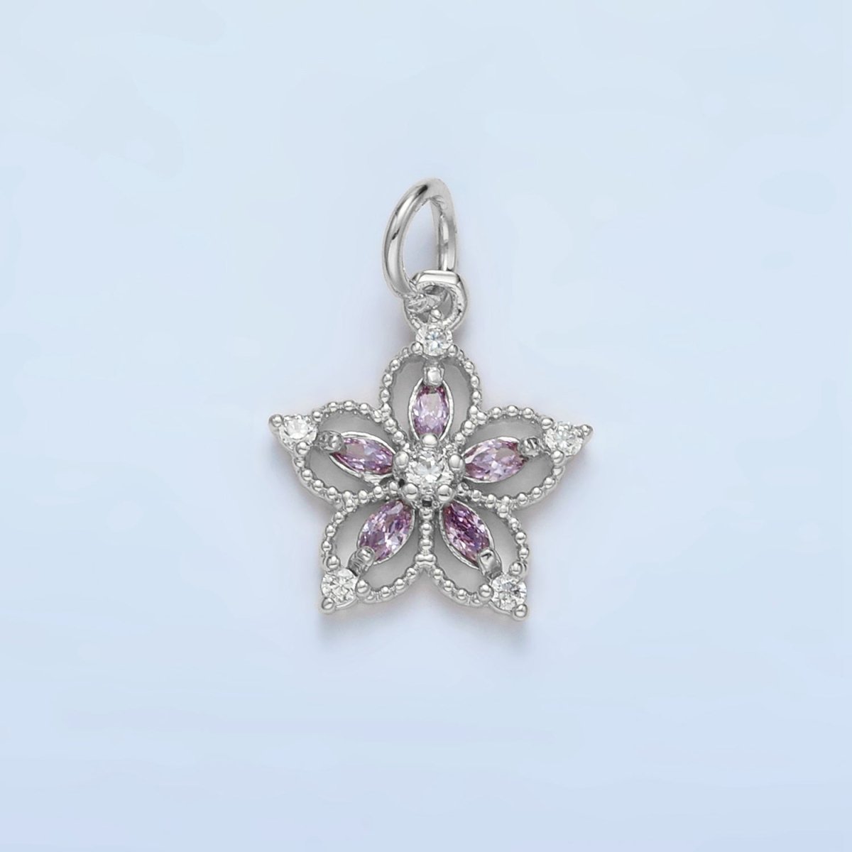 Silver 14mm Purple Marquise CZ Petal Flower Charm | Charms-00192