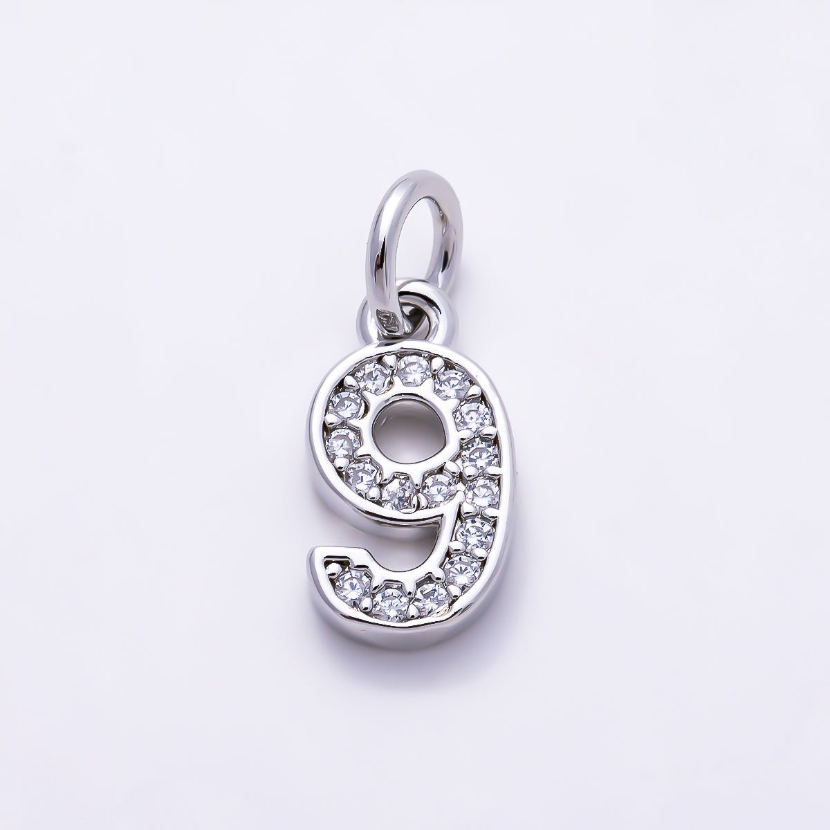 Silver 14mm Number 0-9 Clear Micro Paved CZ Charm | Charms-01527 ~ Charms-01536