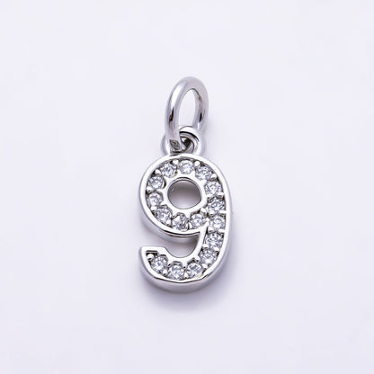 Silver 14mm Number 0-9 Clear Micro Paved CZ Charm | Charms-01527 ~ Charms-01536