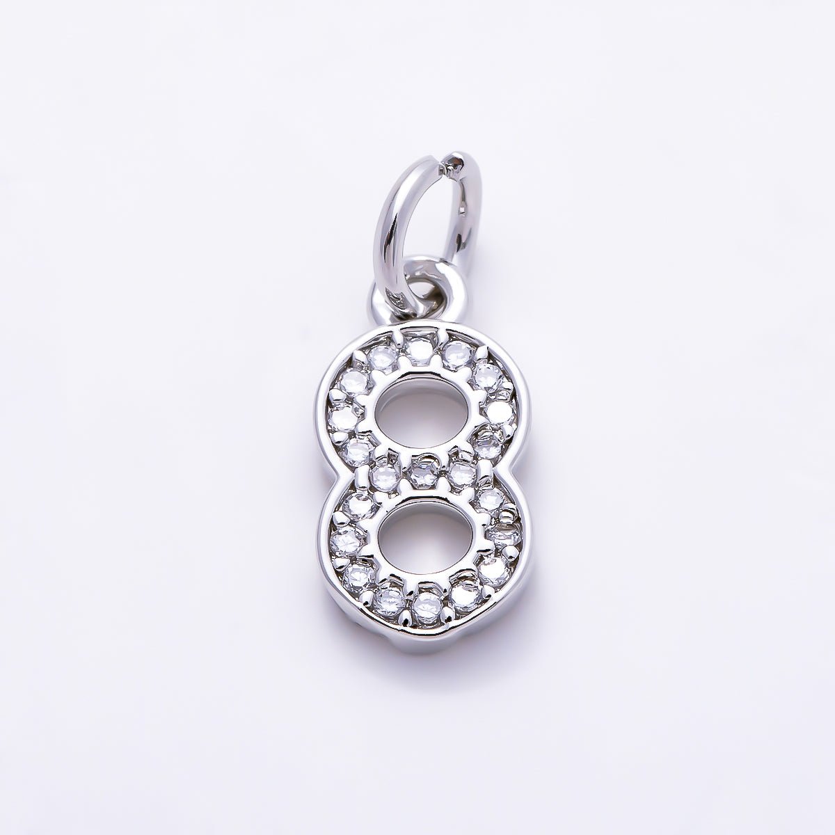 Silver 14mm Number 0-9 Clear Micro Paved CZ Charm | Charms-01527 ~ Charms-01536