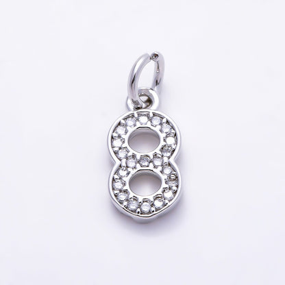 Silver 14mm Number 0-9 Clear Micro Paved CZ Charm | Charms-01527 ~ Charms-01536