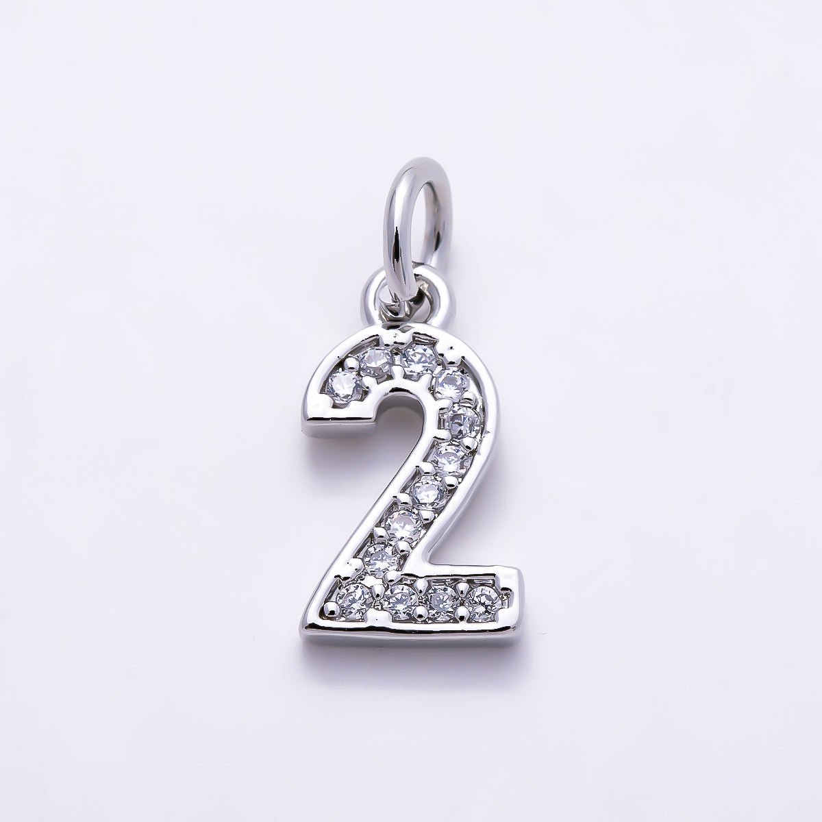 Silver 14mm Number 0-9 Clear Micro Paved CZ Charm | Charms-01527 ~ Charms-01536