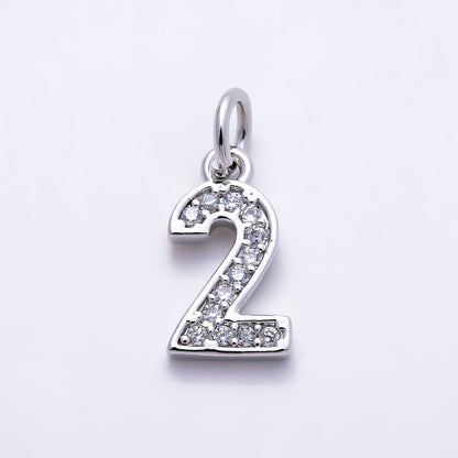 Silver 14mm Number 0-9 Clear Micro Paved CZ Charm | Charms-01527 ~ Charms-01536