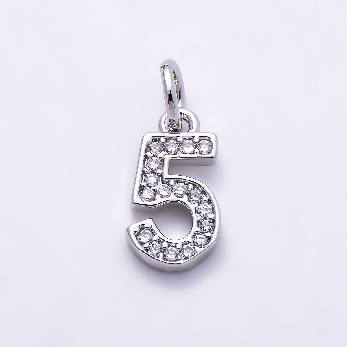 Silver 14mm Number 0-9 Clear Micro Paved CZ Charm | Charms-01527 ~ Charms-01536