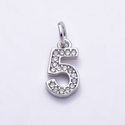 Silver 14mm Number 0-9 Clear Micro Paved CZ Charm | Charms-01527 ~ Charms-01536