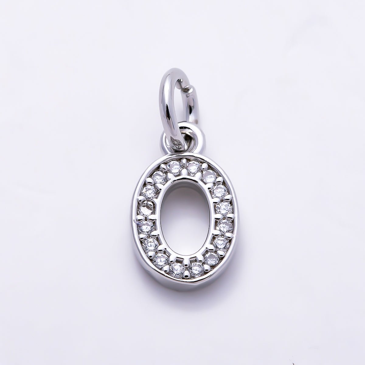 Silver 14mm Number 0-9 Clear Micro Paved CZ Charm | Charms-01527 ~ Charms-01536