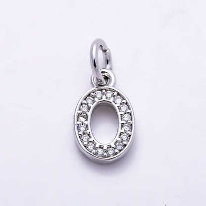 Silver 14mm Number 0-9 Clear Micro Paved CZ Charm | Charms-01527 ~ Charms-01536