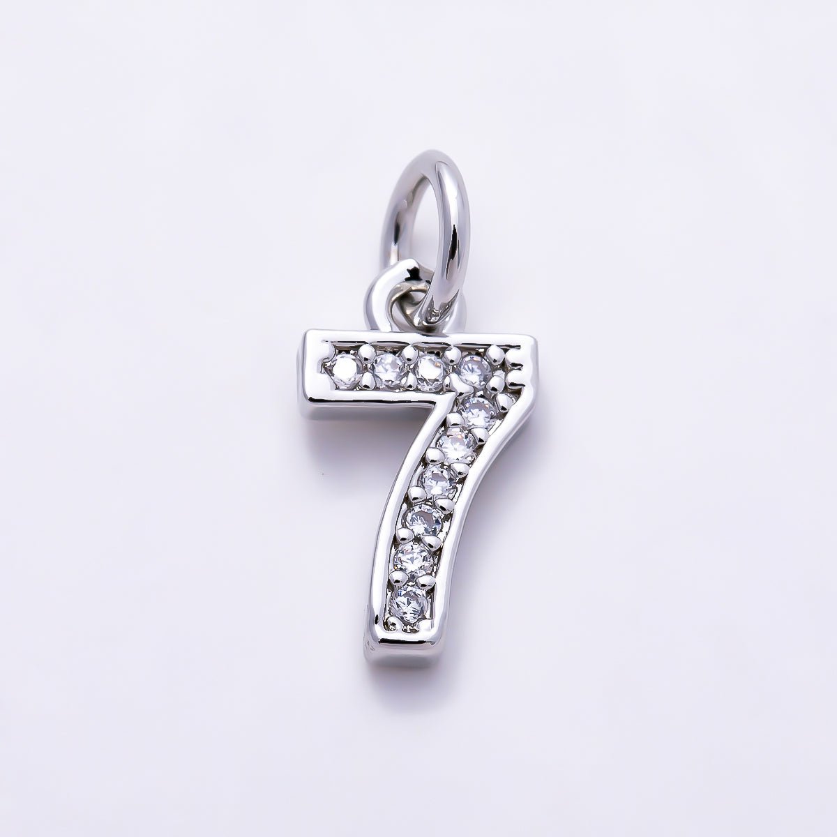 Silver 14mm Number 0-9 Clear Micro Paved CZ Charm | Charms-01527 ~ Charms-01536