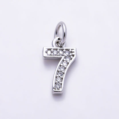 Silver 14mm Number 0-9 Clear Micro Paved CZ Charm | Charms-01527 ~ Charms-01536
