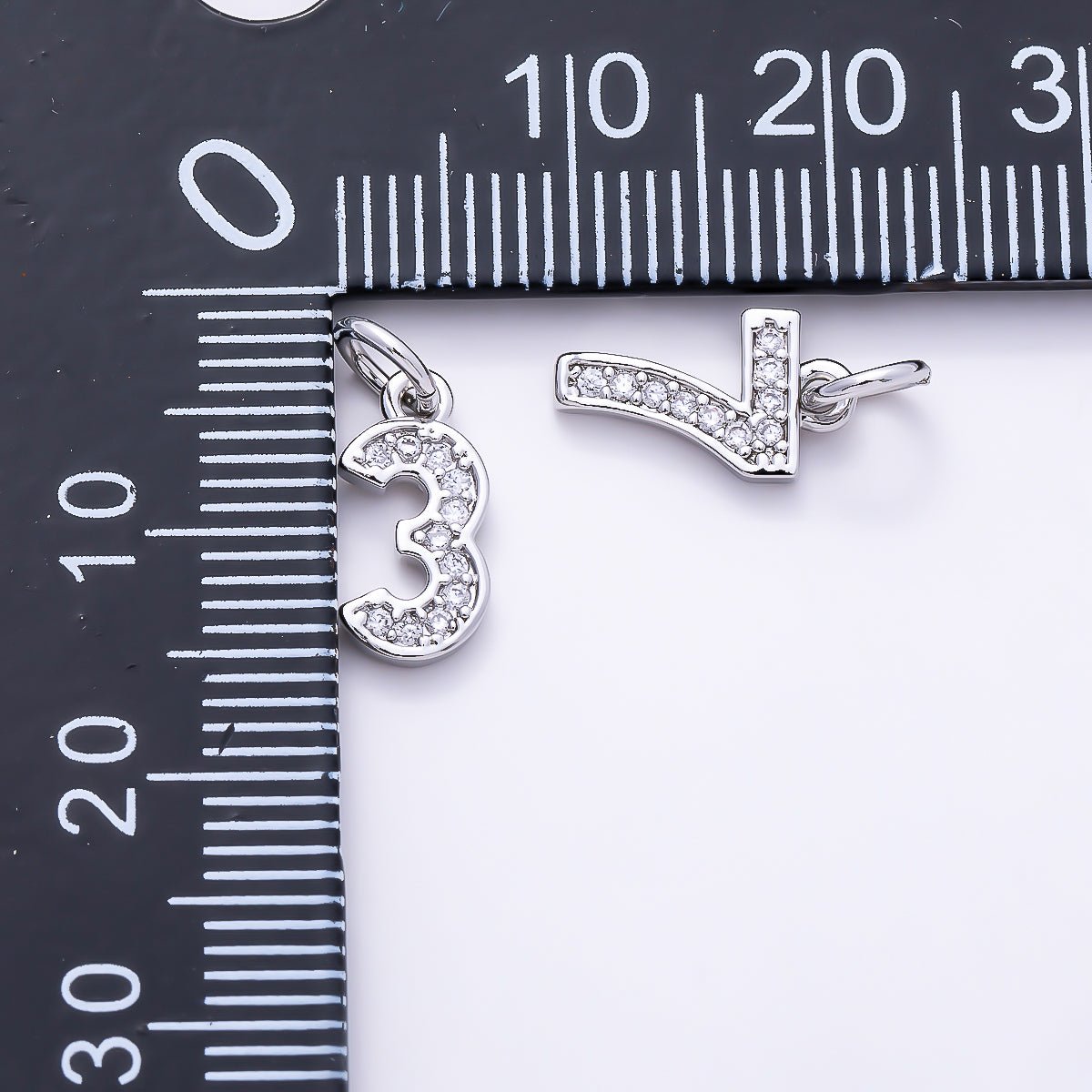 Silver 14mm Number 0-9 Clear Micro Paved CZ Charm | Charms-01527 ~ Charms-01536
