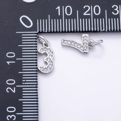 Silver 14mm Number 0-9 Clear Micro Paved CZ Charm | Charms-01527 ~ Charms-01536