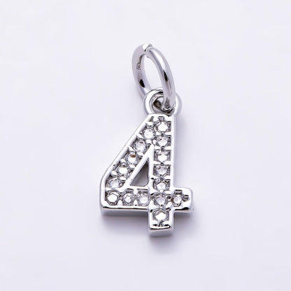 Silver 14mm Number 0-9 Clear Micro Paved CZ Charm | Charms-01527 ~ Charms-01536
