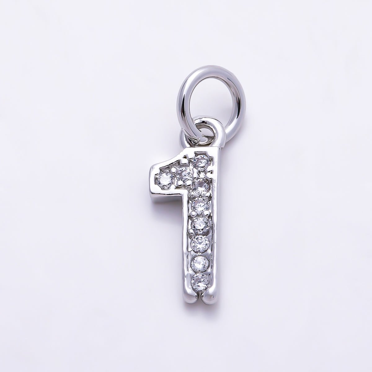 Silver 14mm Number 0-9 Clear Micro Paved CZ Charm | Charms-01527 ~ Charms-01536