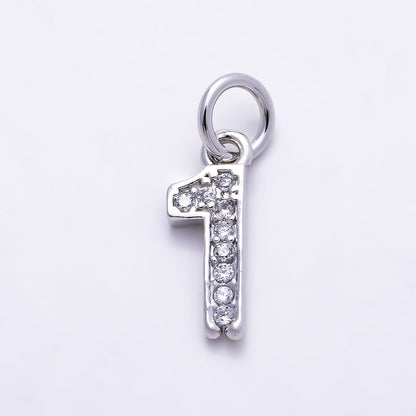 Silver 14mm Number 0-9 Clear Micro Paved CZ Charm | Charms-01527 ~ Charms-01536