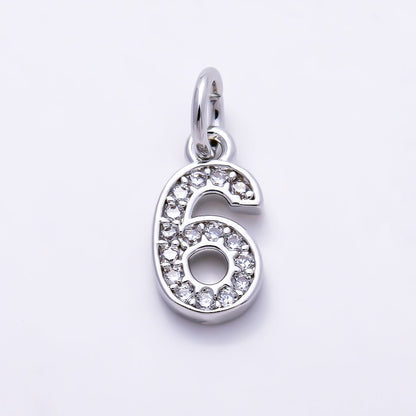 Silver 14mm Number 0-9 Clear Micro Paved CZ Charm | Charms-01527 ~ Charms-01536