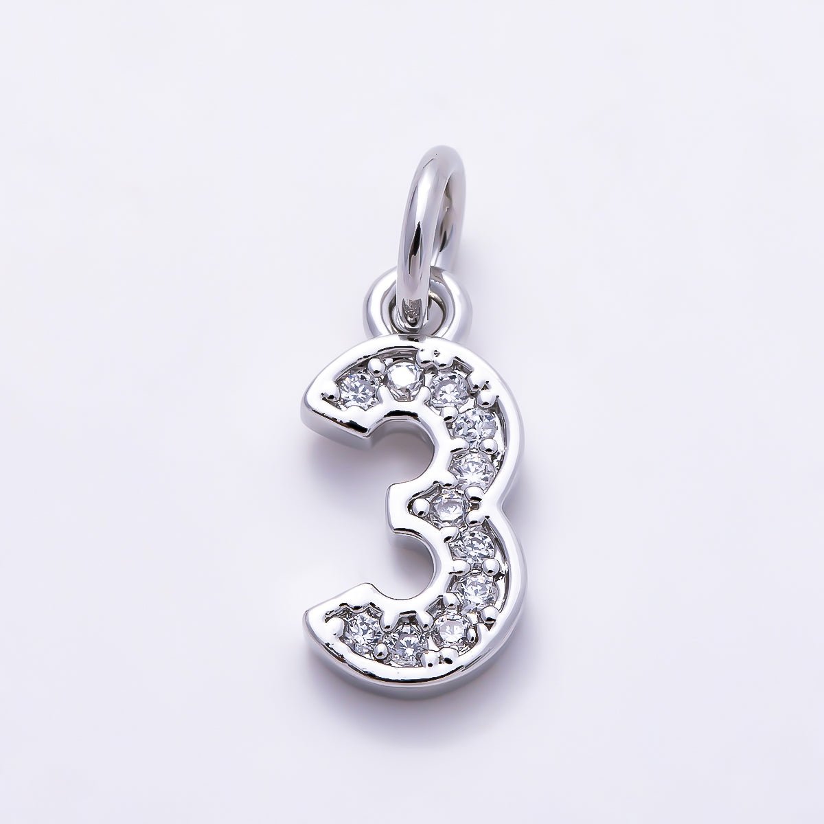 Silver 14mm Number 0-9 Clear Micro Paved CZ Charm | Charms-01527 ~ Charms-01536