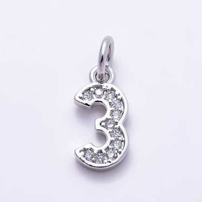 Silver 14mm Number 0-9 Clear Micro Paved CZ Charm | Charms-01527 ~ Charms-01536