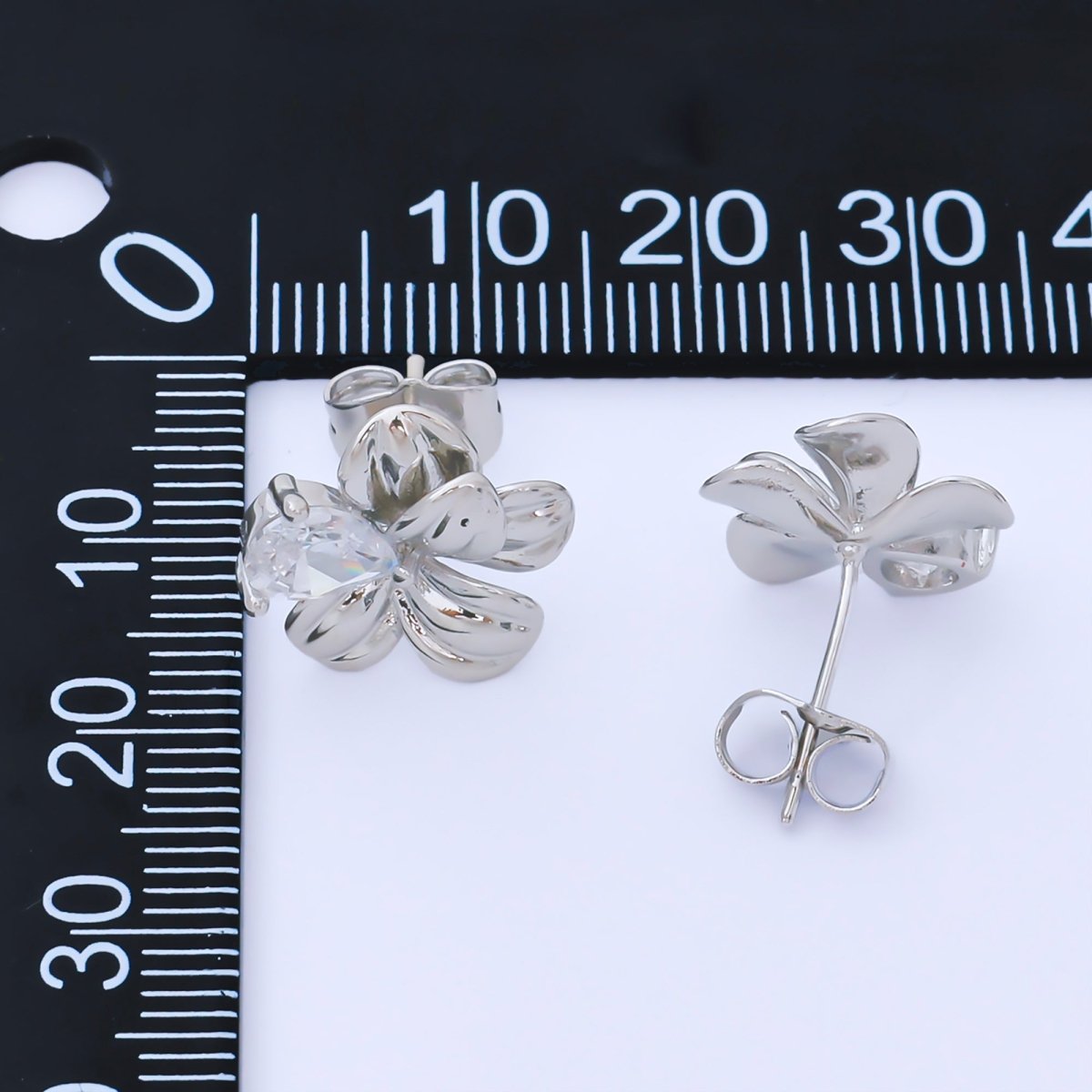 Silver 14mm Teardrop CZ Blooming Flower Floral Studs Earrings | AB1608