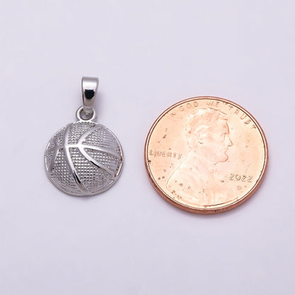 Silver 15mm Basketball Dome Sport Pendant | Charms-00874