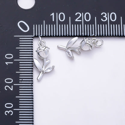 Silver 15mm Marquise CZ Leaf Rose Flower 3D Multidimensional Charm | Charms-01518