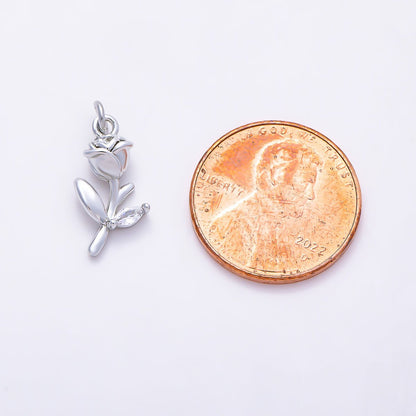 Silver 15mm Marquise CZ Leaf Rose Flower 3D Multidimensional Charm | Charms-01518