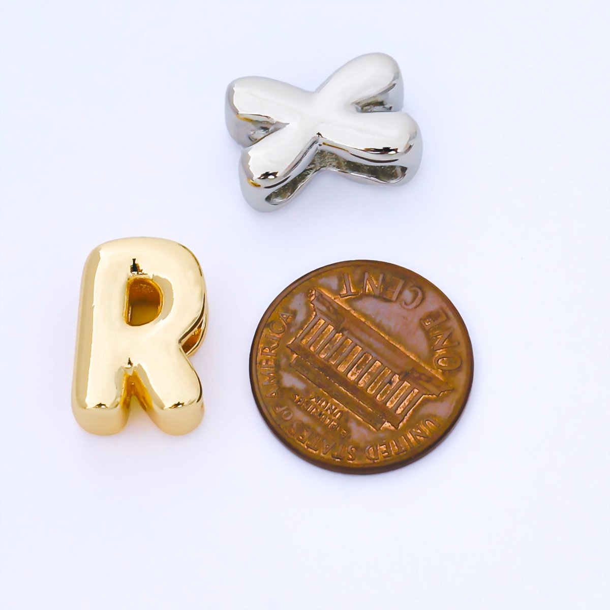 Monogram Silver 15mm Personalized Chubby Bubble Initial Letter Alphabet Bead | AF092 - AF104