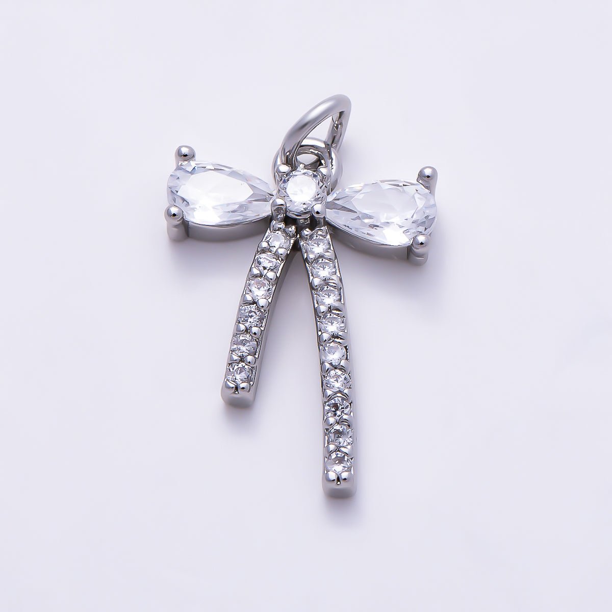 Silver 16mm Clear CZ Micro Paved Ribbon Bow Coquette Add-On Charm | Charms-01526