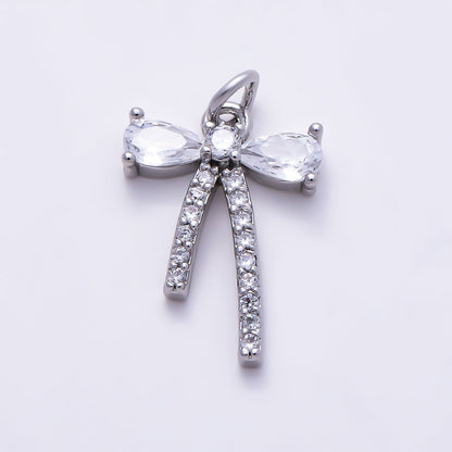 Silver 16mm Clear CZ Micro Paved Ribbon Bow Coquette Add-On Charm | Charms-01526