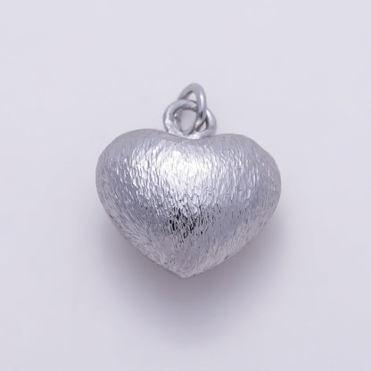 Silver 16mm Line Textured Chubby Heart Charm | Charms-01516