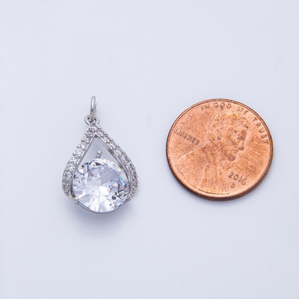 Silver 19mm Clear Micro Paved CZ Round Teardrop Charm | Charms-00366
