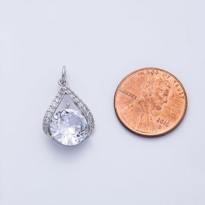 Silver 19mm Clear Micro Paved CZ Round Teardrop Charm | Charms-00366