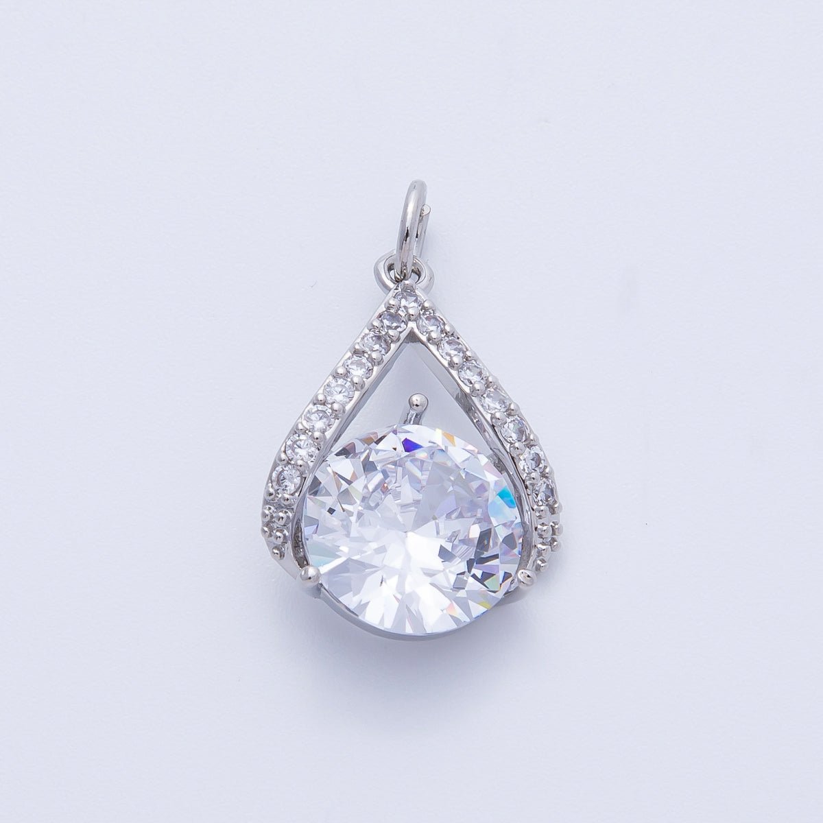 Silver 19mm Clear Micro Paved CZ Round Teardrop Charm | Charms-00366