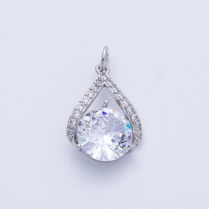 Silver 19mm Clear Micro Paved CZ Round Teardrop Charm | Charms-00366