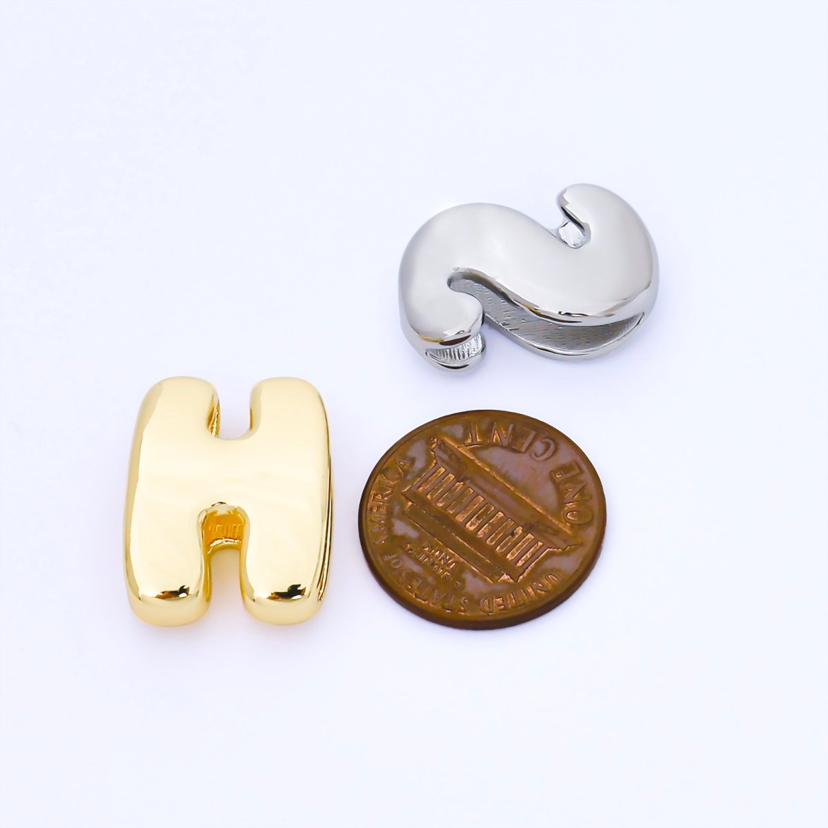 Silver 20mm Personalized Cord Chubby Bubble Initial Letter Alphabet Bead | AF118 - AF130