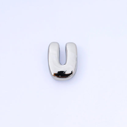 Silver 20mm Personalized Cord Chubby Bubble Initial Letter Alphabet Bead | AF118 - AF130