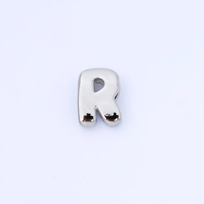 Silver 20mm Personalized Cord Chubby Bubble Initial Letter Alphabet Bead | AF118 - AF130