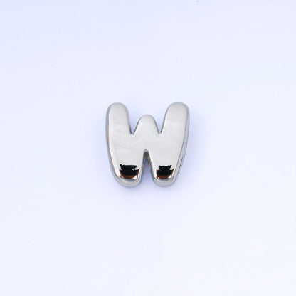 Silver 20mm Personalized Cord Chubby Bubble Initial Letter Alphabet Bead | AF118 - AF130