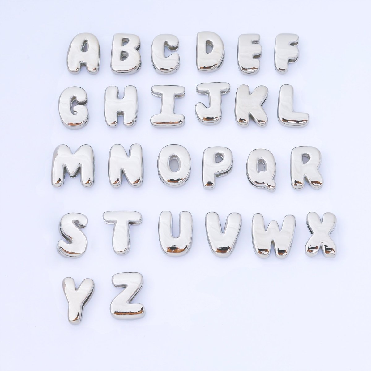 Silver 20mm Personalized Cord Chubby Bubble Initial Letter Alphabet Bead | AF118 - AF130